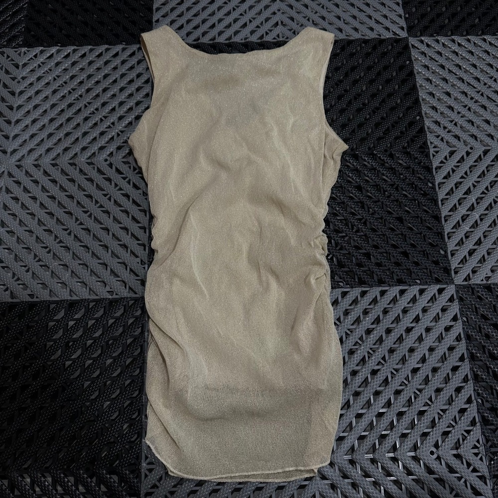 Express Womens XS Gold Metallic Mesh Ruched Sleeveless V-Neck Shimmer Top - Picture 7 of 7